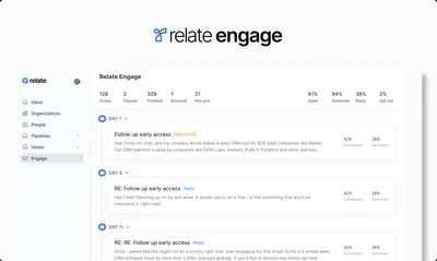 Relate Engage: 자동으로 콜드 이메일을 보내는 B2B 영업 마케팅 이메일 툴